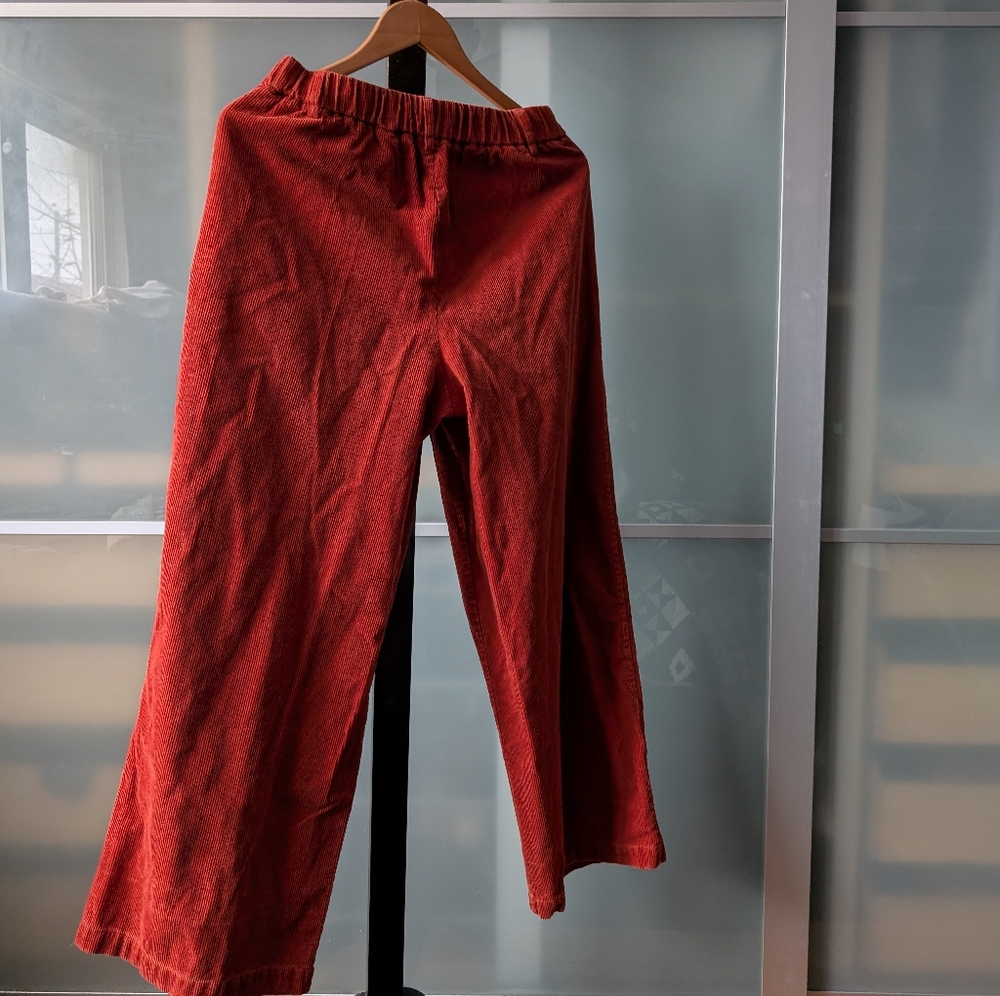 Vintage-style High-waist Loose Fit Rusty Orange Corduroy Pants - Large - Picture 7 of 12